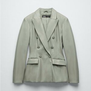 Faux Leather Double Breasted Blazer